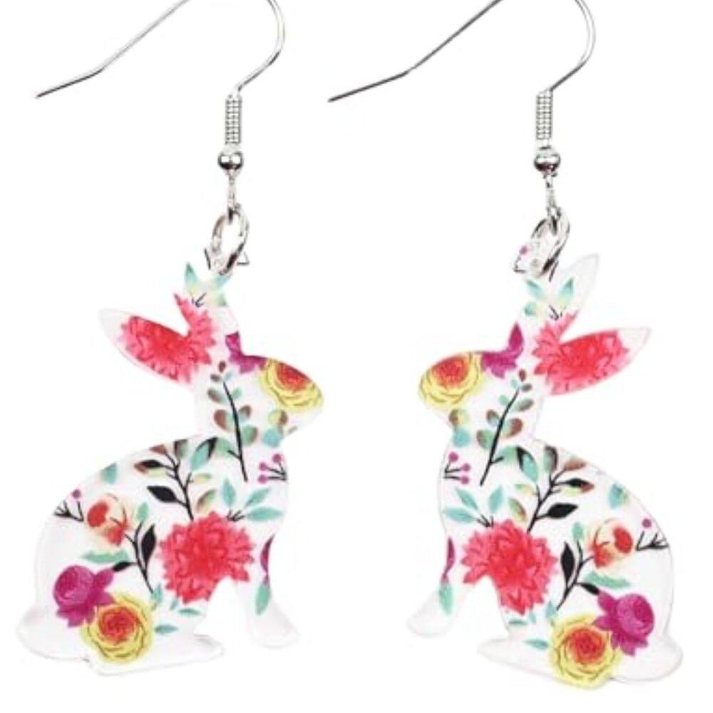 Easter Drop Acrylic Earrings Cute Bunny Egg Rabbit Colorful Flower Animal Dangle